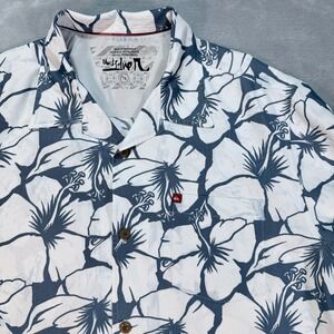 Quiksilver‎ Mens Hawaiian Floral Shirt L/G White Blue Short Sleeve Button Up